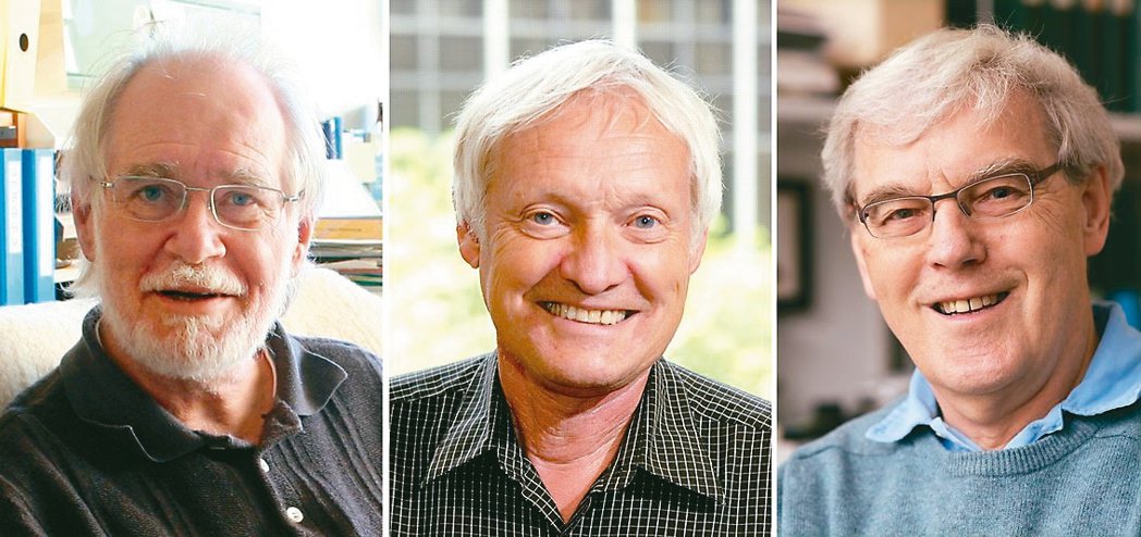 二○一七年諾貝爾化學獎由三人共同摘下桂冠，從左至右為瑞士科學家杜巴謝、美國科學家...