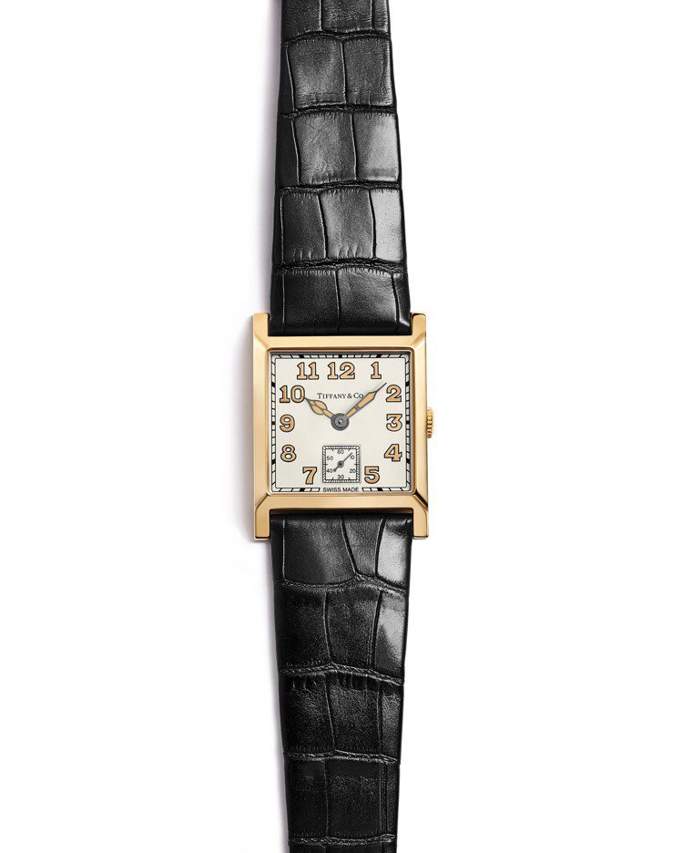 Tiffany Square限量腕表，18K金表殼搭載自製方型手上鍊機芯，限量180只，約58萬5,000元。圖／Tiffany提供