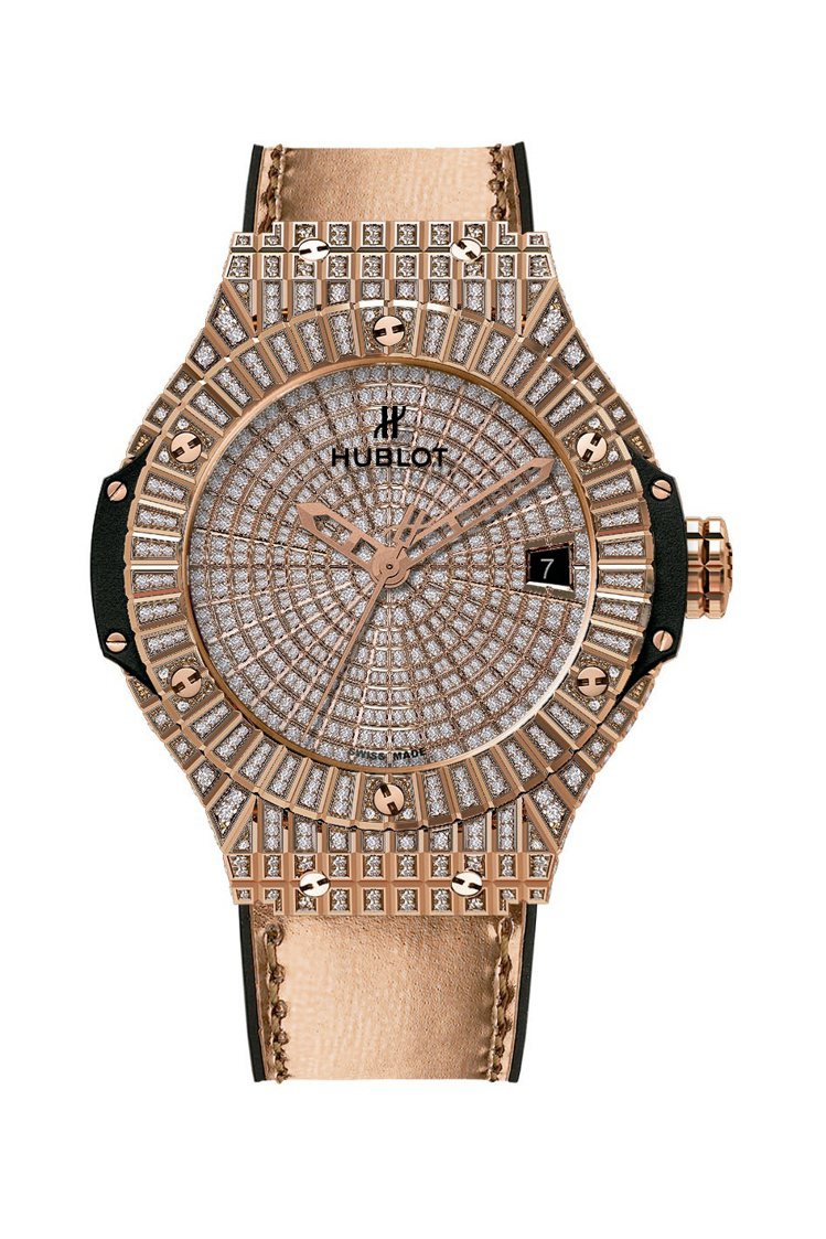 章子怡曾配戴Big Bang Caviar魚子醬鑲鑽腕表，約210萬8,000元。圖／HUBLOT提供