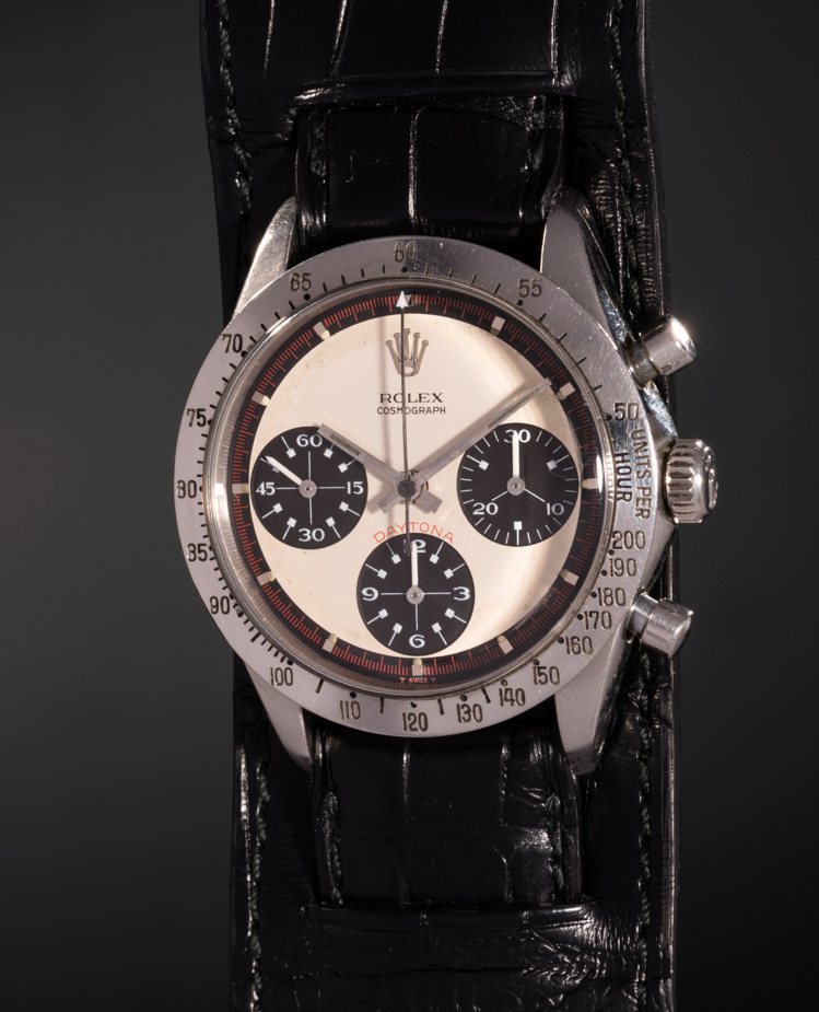 保羅紐曼的這只型號6239的勞力士宇宙計時迪通拿腕表，日前拍出1,775萬2,500美元，是有史以來最貴的腕表。圖／富藝思提供