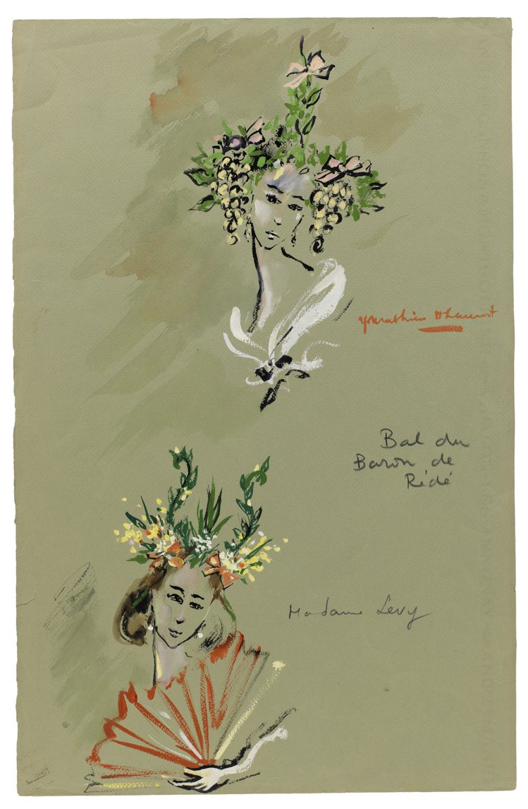 聖羅蘭先生的手繪稿，可以看到他經常在服裝上以花朵作為裝飾。圖／圖／Fondation Pierre Bergé - Yves Saint Laurent提供