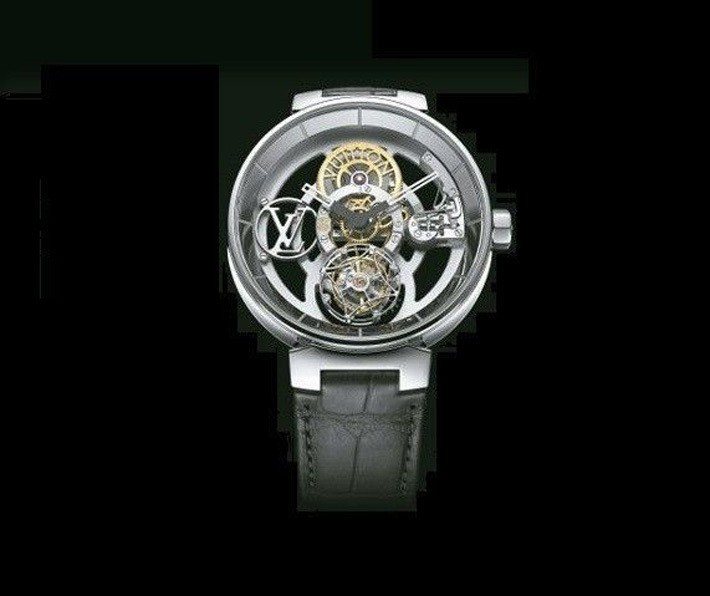 路易威登Tambour Moon飛行陀飛輪腕表，鉑金表殼搭載LV 97手上鍊機芯，具80小時動力儲存，約745萬元。圖／Louis Vuitton提供