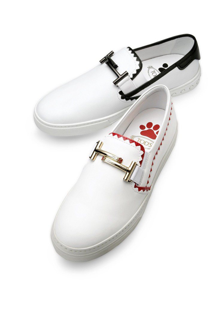 TOD’S狗年限量系列女士休閒鞋27,200元(紅)，男士休閒鞋27,200元(黑)。圖／迪生提供