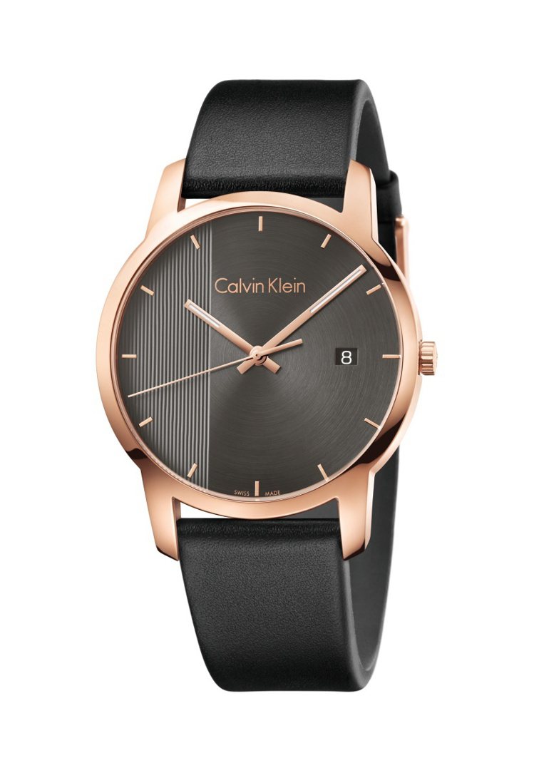 Calvin Klein都會系列腕表，鍍PVD玫瑰金表殼搭配小牛皮表帶，約9,500元。圖／Calvin Klein提供