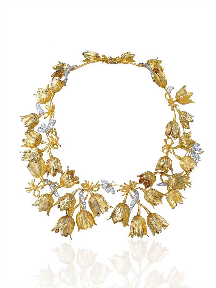 Tiffany & Co. Schlumberger 鬱金香項鍊，18K金與鉑金鑲嵌圓形明亮式切割鑽石 ，817萬元。圖／Tiffany提供
