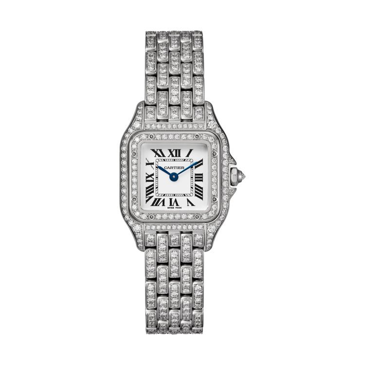 Panthère de Cartier美洲豹白K金全鋪鑲鑽石腕表，小型款，價格店洽。圖／卡地亞提供