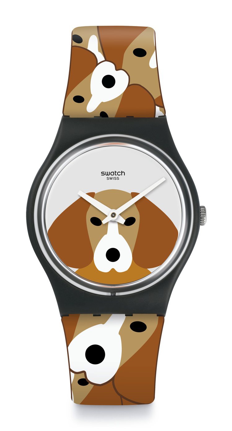 SWATCH春夏新款英倫風情系列獵犬追逐腕表，約1,900元。圖／SWATCH提供