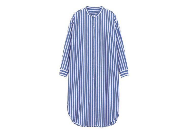 條紋襯衫連身裙(藍)590元。圖／GU提供
