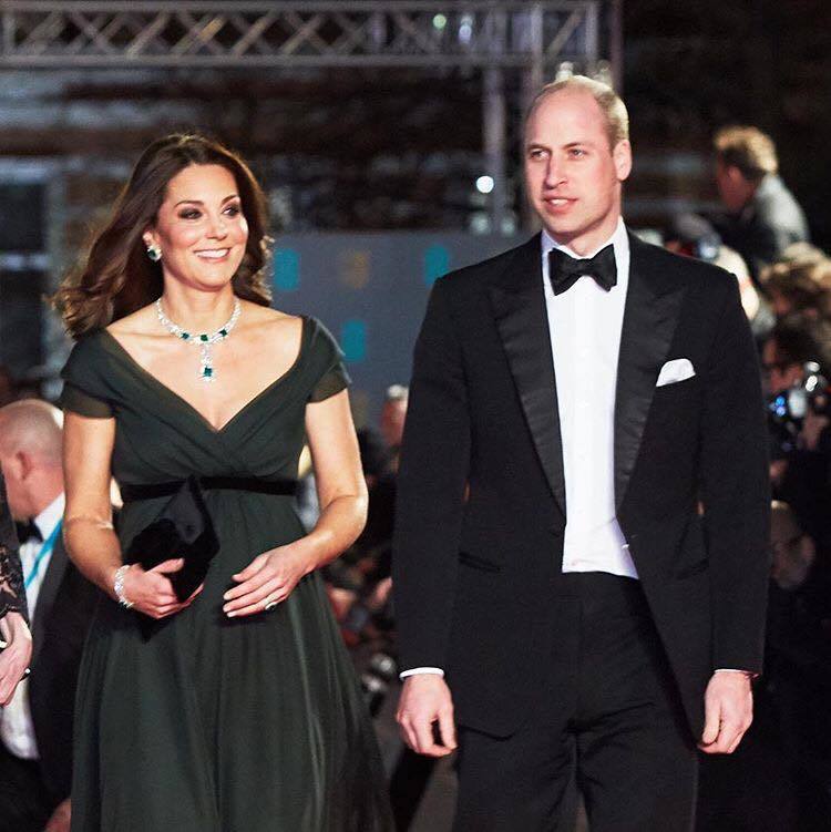 凱特王妃與威廉王子聯袂出席BAFTA紅毯，穿著Jenny Peckham深綠色禮服搭配祖母綠珠寶。圖／擷取自IG