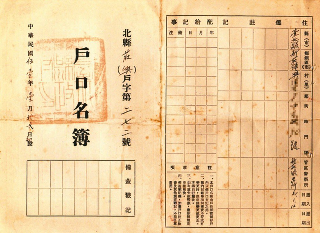 1962年版本戶口名簿。 圖／新北戶政博物館提供
