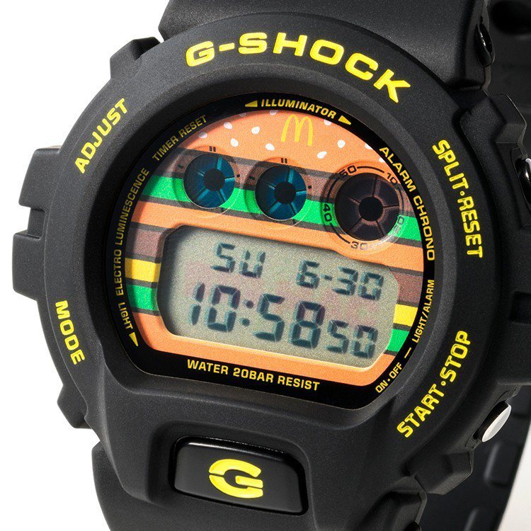 G-Shock最新的35週年紀念腕表，找來麥當勞合作，推出限量大麥克版系列。圖／摘自日本樂天
