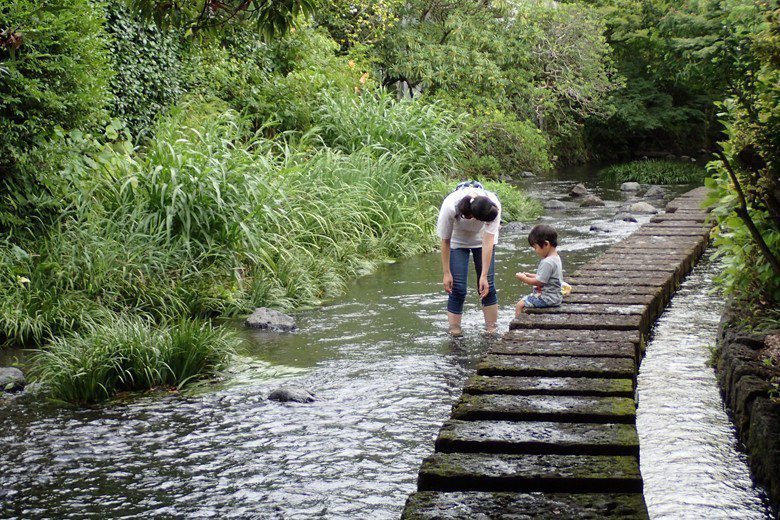 河川可以是休閒娛樂與環境教育的場域，是讓人心曠神怡解憂舒壓的水景，同時也可能會刺激個人創作靈感。圖為日本源兵衛川。 圖／作者自攝