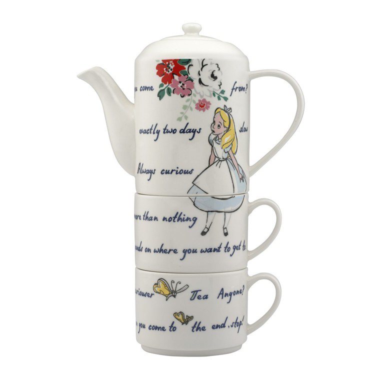 「愛麗絲夢遊仙境」系列愛麗絲書寫茶壺杯子組，2,280元。圖／Cath Kidston提供