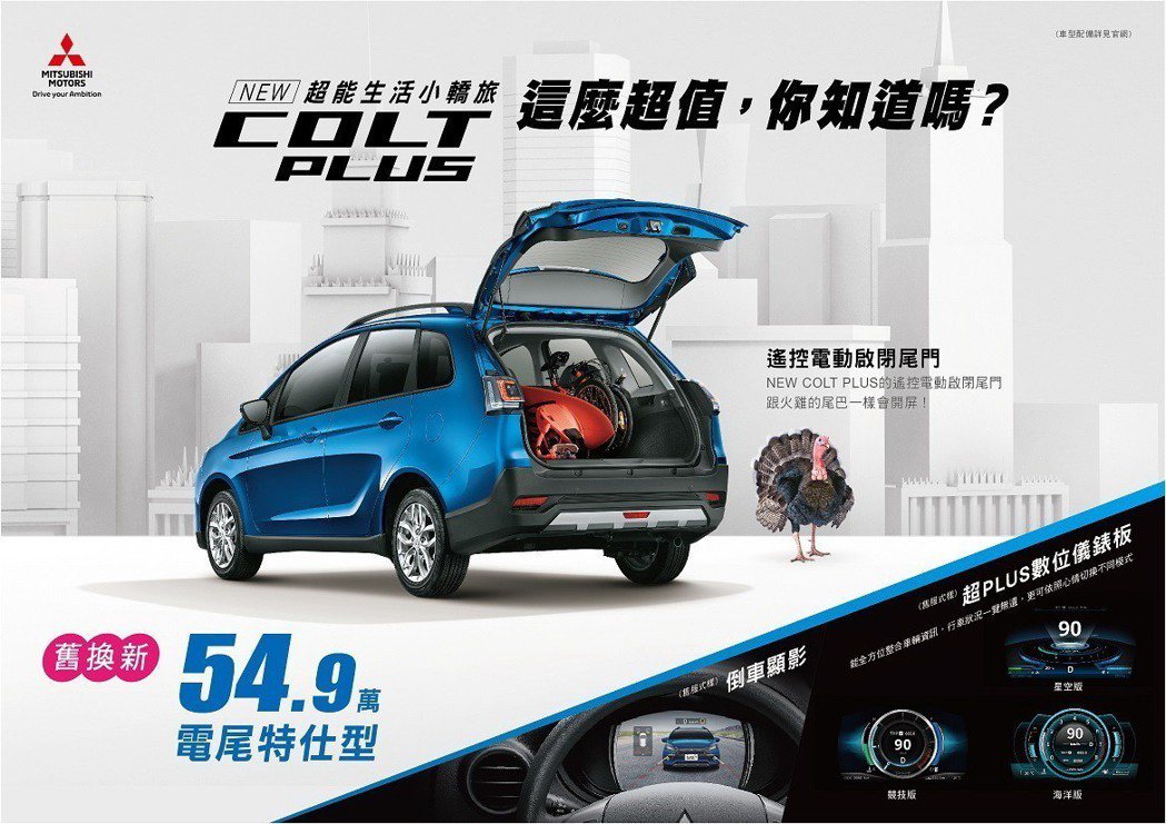 Mitsubishi COLT PLUS限時推出59.9萬電尾特仕型。 圖／中華...