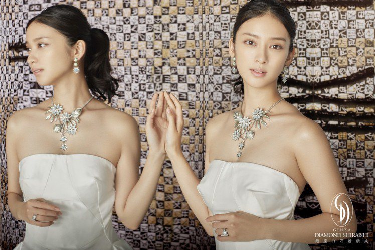日本女星武井咲代言銀座白石，配戴價值千萬的日本手工頂級珠寶，散發幸福氣息。圖／銀座白石提供