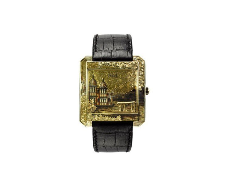 Protocole XXL微繪琺瑯腕表，42 x 46毫米18K黃金表殼、手工金雕透明琺瑯、伯爵830P超薄手動上鍊機芯，1030萬元。圖／伯爵提供