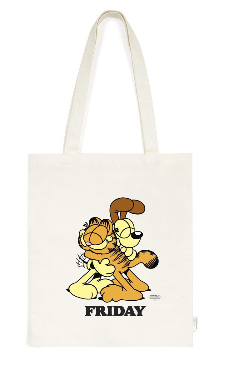:CHOCOOLATE與經典卡通加菲貓推出聯名購物袋，約1,099元。圖／I.T提供