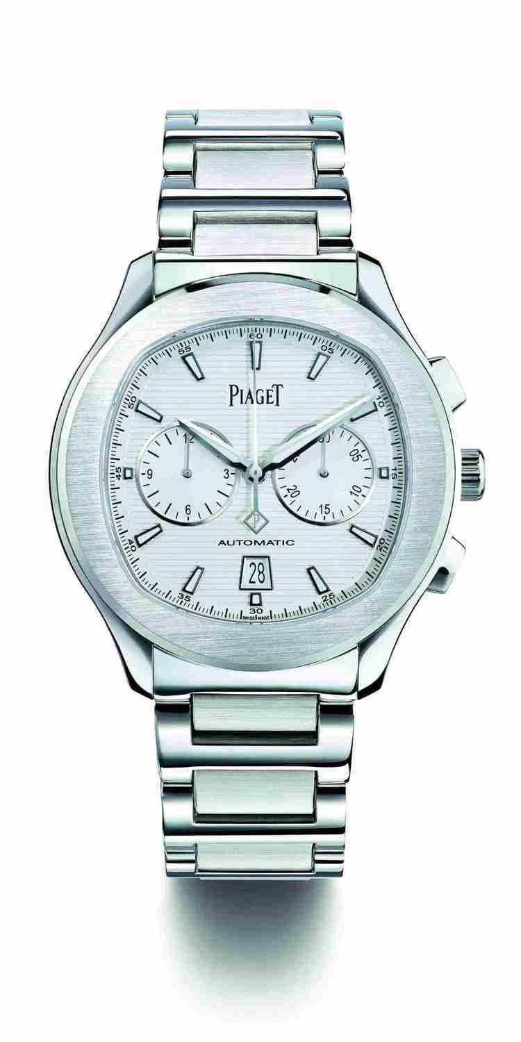 王鶴棣配戴的Piaget Polo S 計時腕表，42 毫米精鋼表殼、伯爵製11...