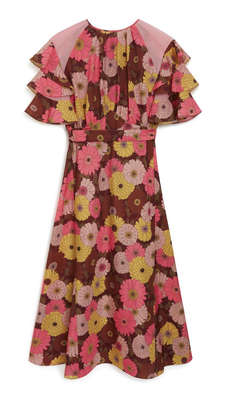 MULBERRY粉色印花洋裝，售價38,300元。圖／MULBERRY提供