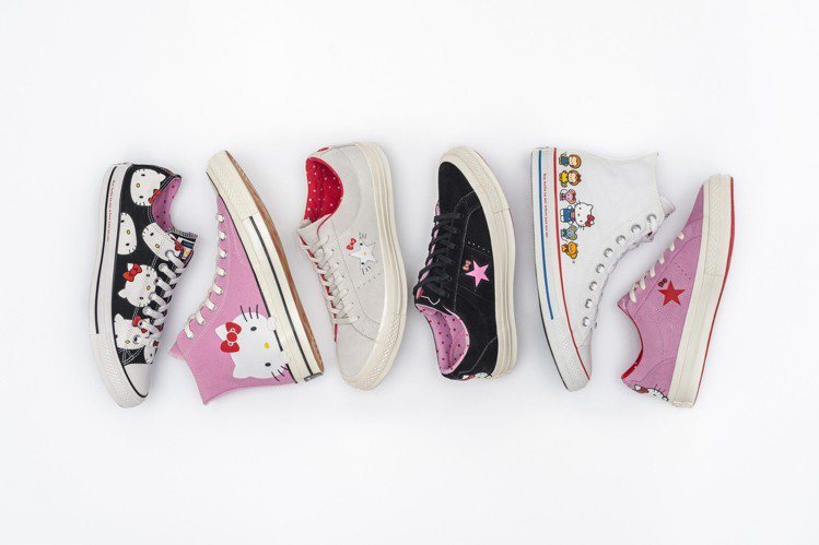 Hello Kitty佔據了Converse經典帆布鞋，讓人每一款都想買。圖／Converse提供