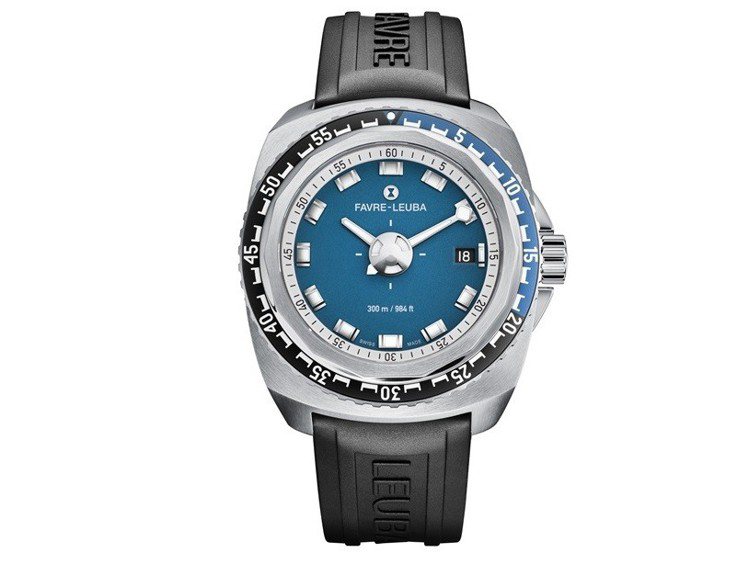 Favre-Leuba Raider系列Deep Blue腕表，不鏽鋼表殼搭配橡膠表帶，約69,000元。圖／瑞博品提供