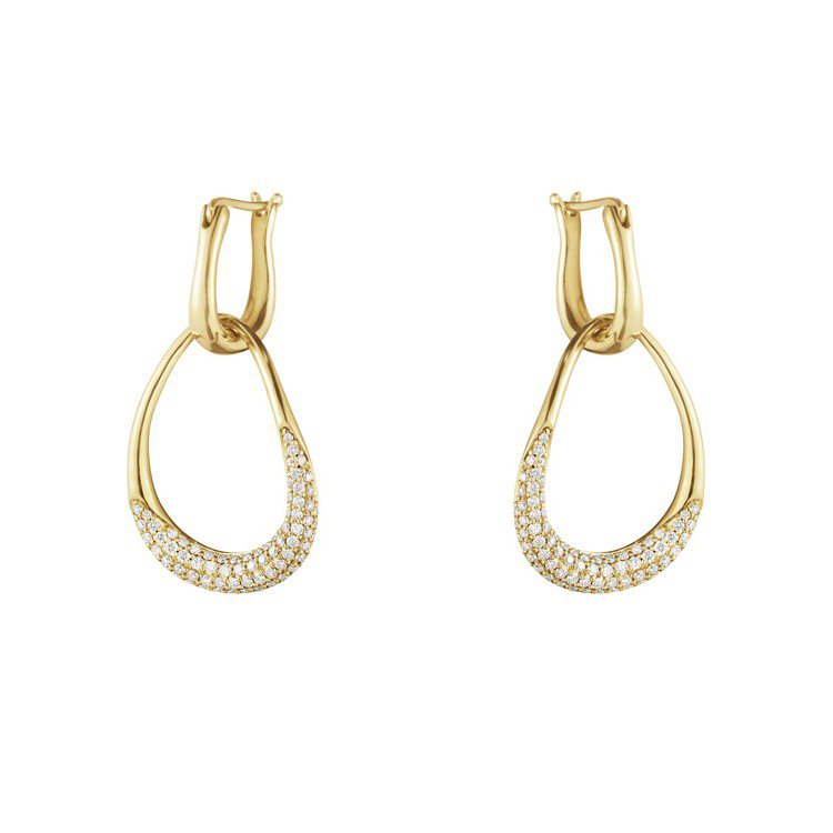 喬治傑生巡迴珠寶OFFSPRING系列18K黃金鋪砌式鑲工美鑽耳環，16萬5,000元。圖／喬治傑生提供