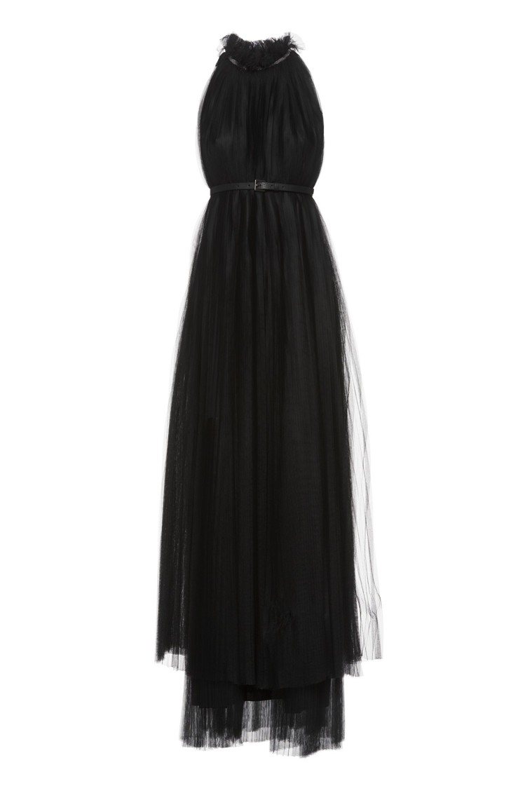Fabiana Filippi秋冬系列黑色褶襉連衣裙附腰帶，約52,200元。圖／Fabiana Filippi提供