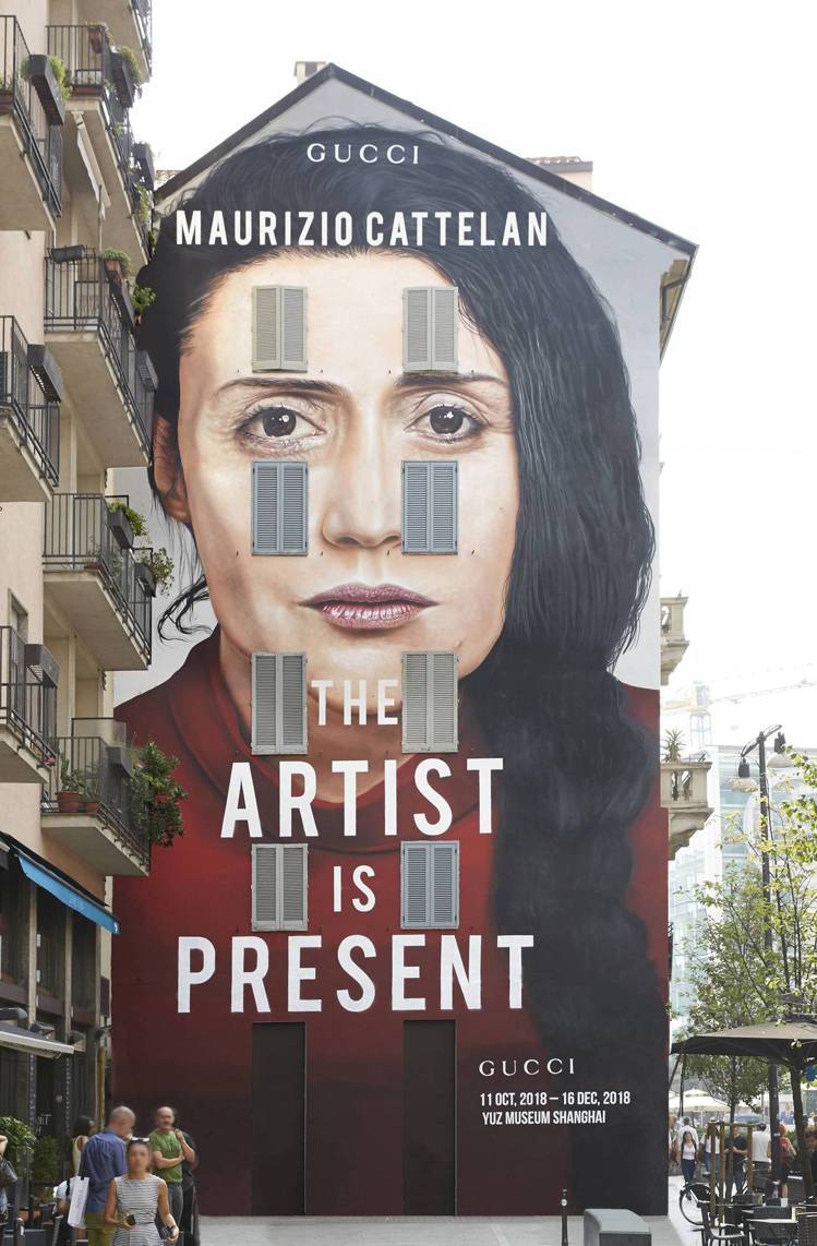 米蘭Largo la Foppa地區「藝術家此在」展覽宣傳藝術牆。圖／Gucci提供