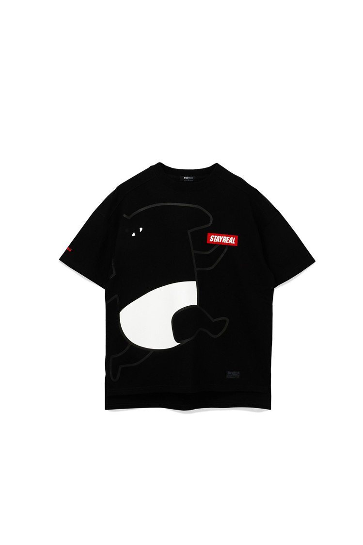 Stayreal與LAIMO聯名系列，來貘Jump跳跳黑色T恤1,480元。圖／Stayreal提供