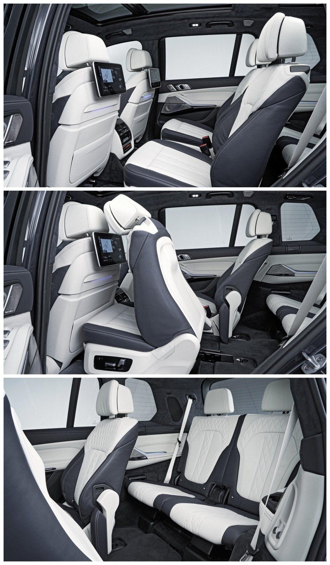 全新BMW X7的第二排座椅藉由電動調整，可前後滑移145mm。 摘自BMW