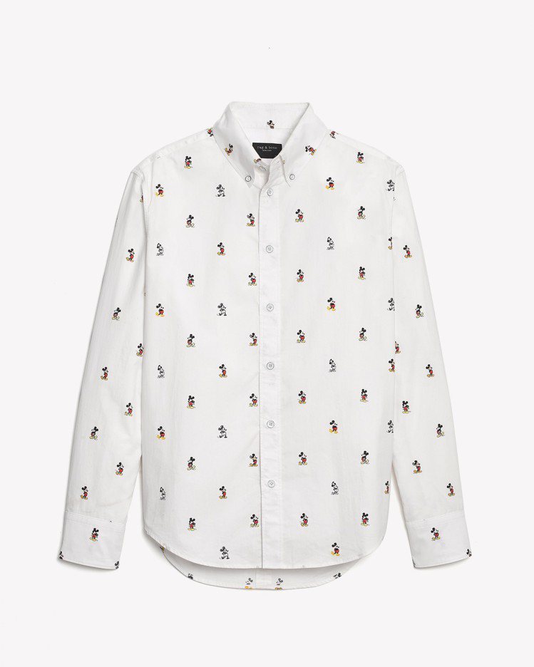 rag & bone X Micky Mouse白色FIT 2 TOMLIN長袖襯衫，售價10,500元。圖／rag & bone提供