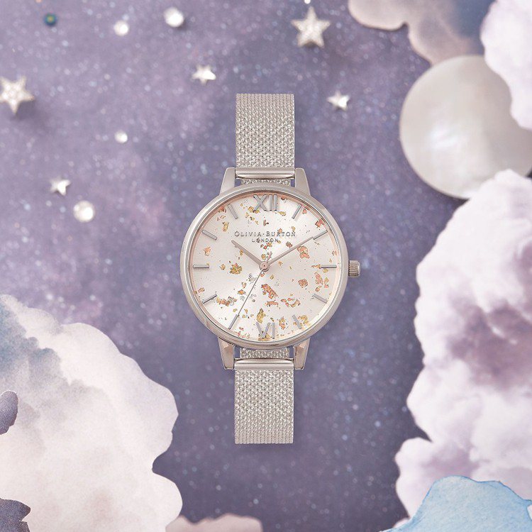 Olivia Burton Celestial系列 Silver Glitter與Silver Boucle Mesh腕表，4,690元。圖／The Unit Store提供