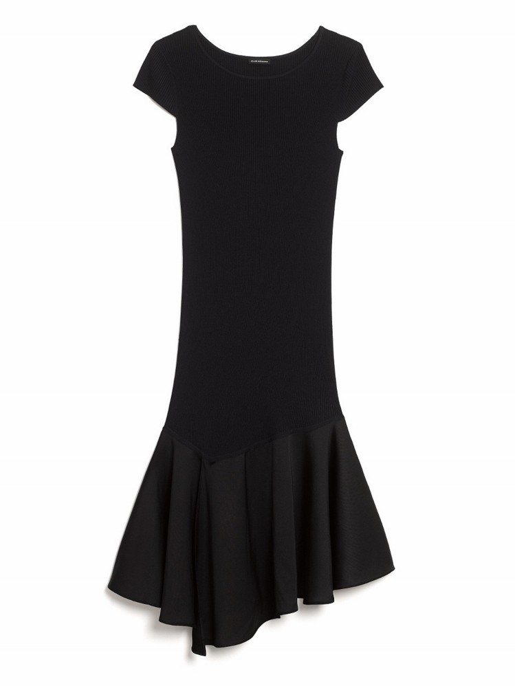 不規則裙擺黑色長洋裝，15,900元。圖／Club Monaco提供