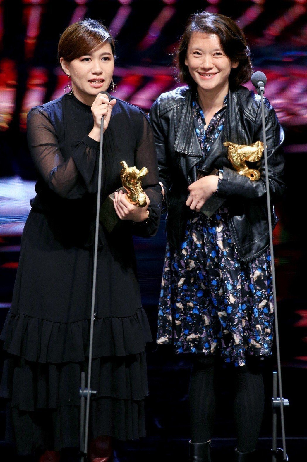 拿下第55屆金馬獎最佳記錄片獎，導演傅榆（左）的得獎感言惹議。 記者林伯東／攝影