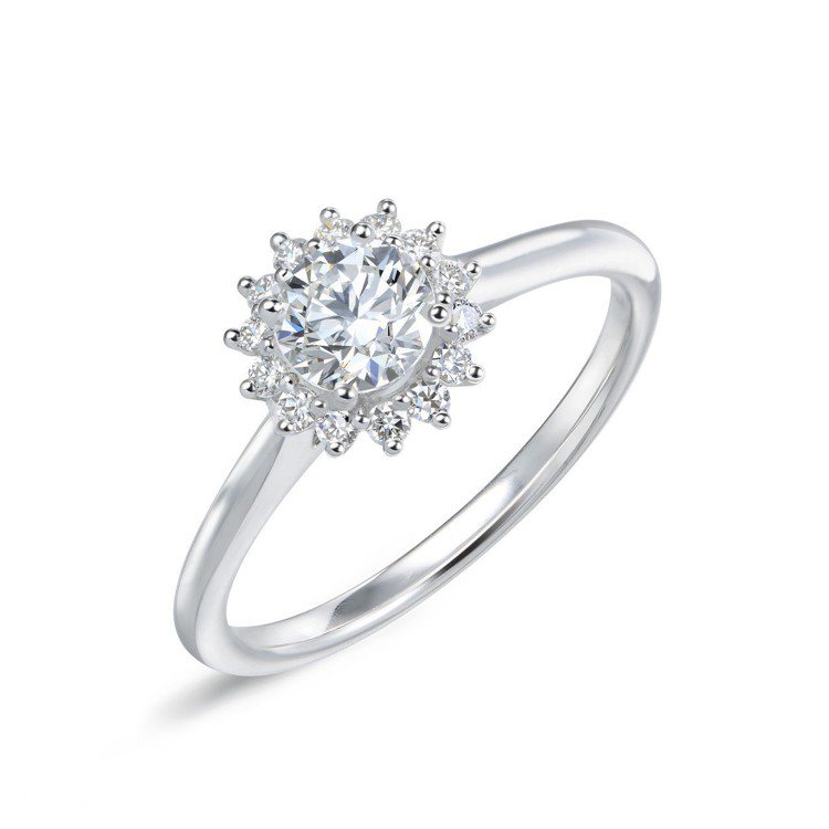 點睛品Promessa系列18K白金鑽石戒指，主石50分，12萬8,100元起。圖／點睛品提供