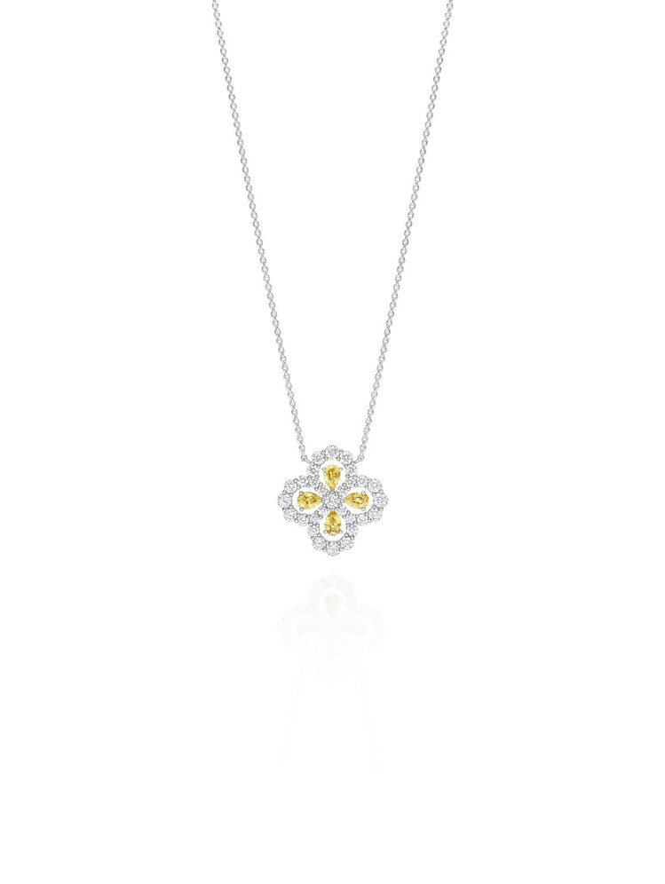 海瑞溫斯頓Diamond Loop珠寶系列實心花型黃色剛玉鑽石鍊墜，35萬萬元。圖／海瑞溫斯頓提供