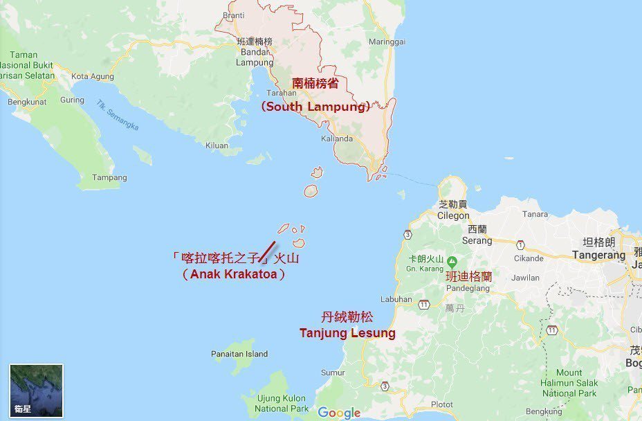 印尼海嘯受災地區。 圖／整理自Google map