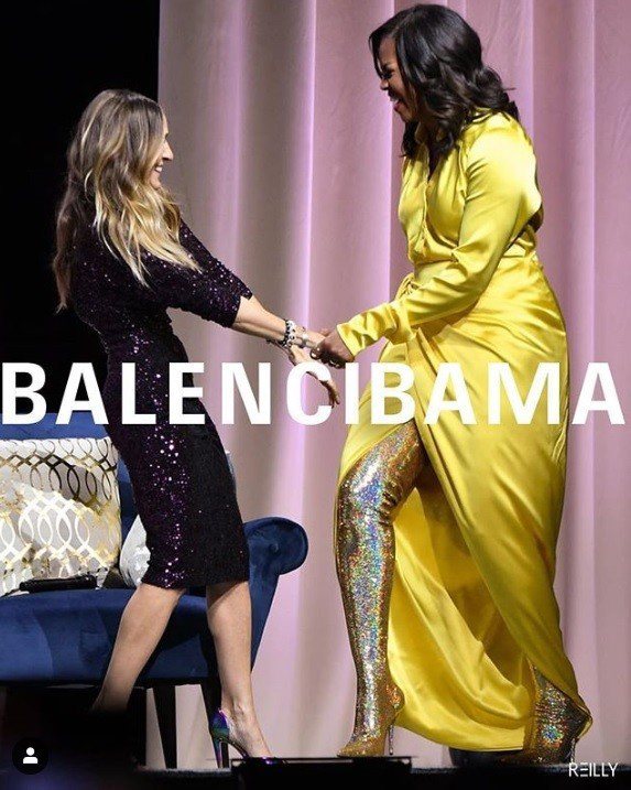 蜜雪兒歐巴馬的這身造型被網站REILLY改成Balenciaga廣告。圖／摘自IG