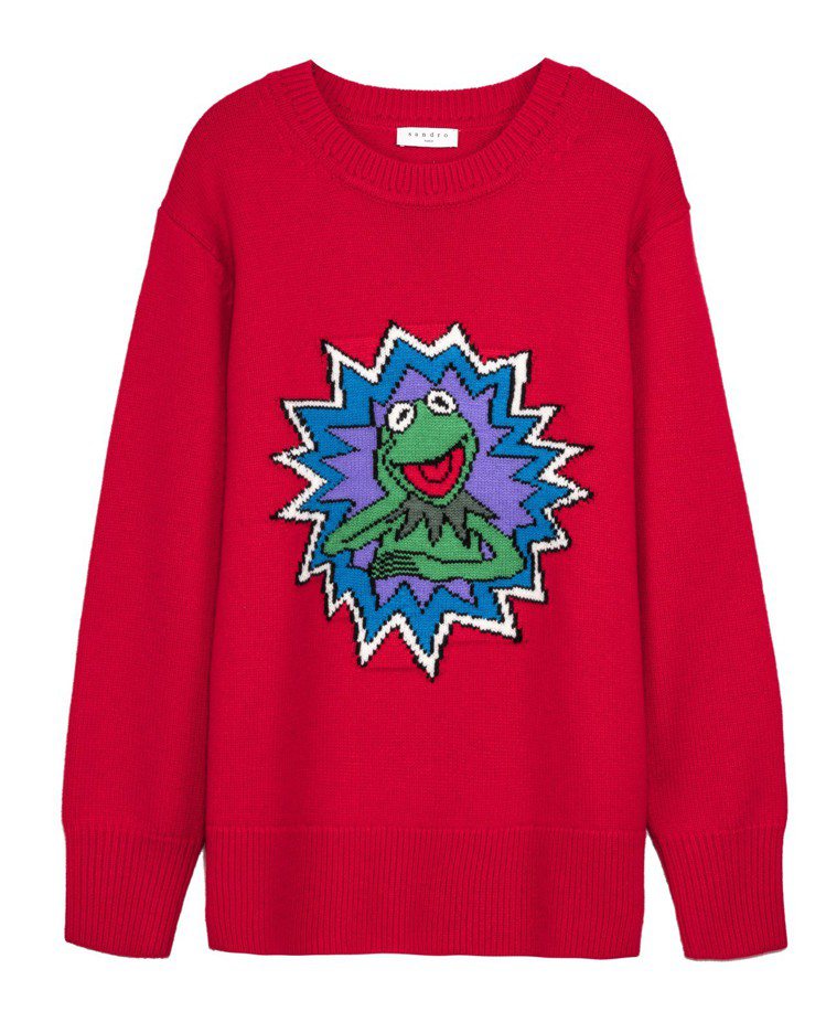 The Muppet Show X sandro科米蛙圖騰紅色針織衫，售價10,...