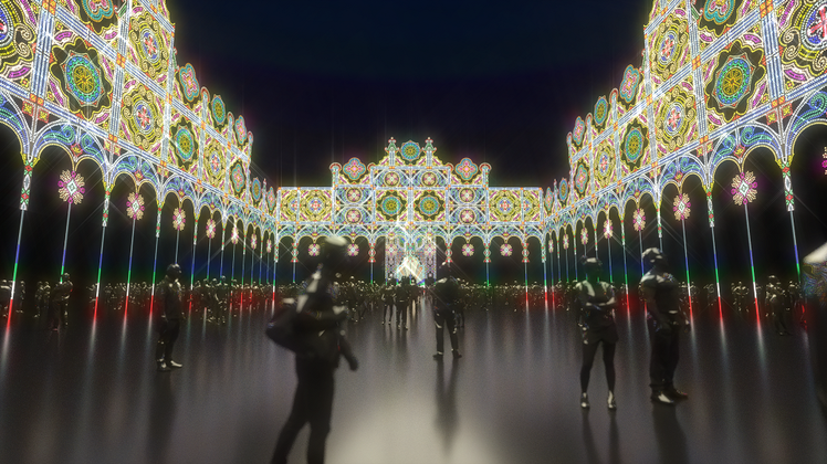 現場以23萬3,990顆LED燈泡堆疊出華麗盛大光雕秀。圖／全聯提供