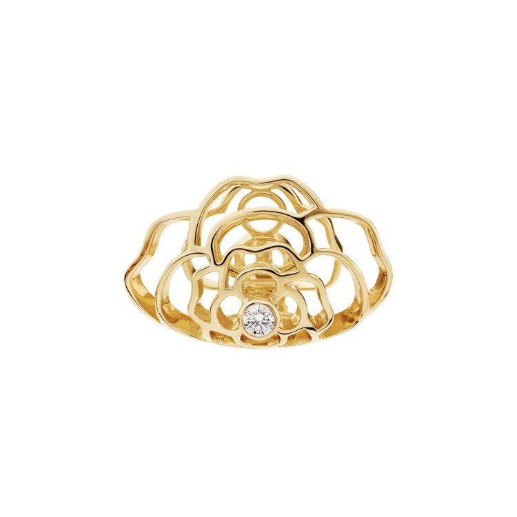Petales de Camélia單邊耳環，18K黃金鑲嵌單顆顆鑽石，25萬元。圖／香奈兒提供