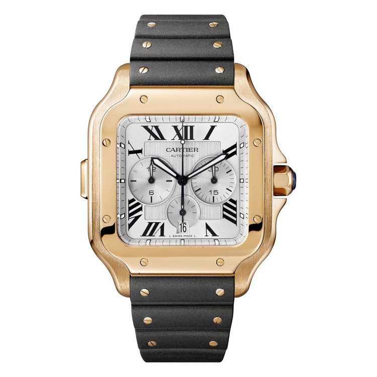 卡地亞Santons De Cartier計時碼表，大型款，18K玫瑰金表殼，約76萬5,000元。圖／Cartier提供