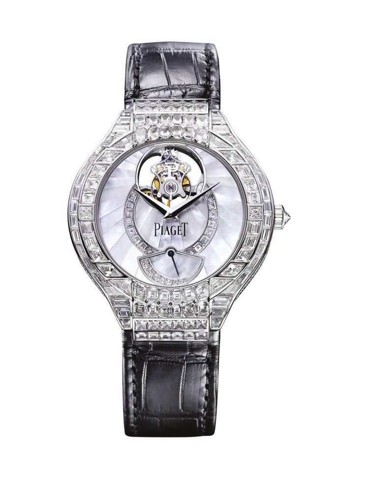 Piaget Polo 18K白金鑲鑽陀飛輪腕表，2,040萬元。圖／伯爵提供