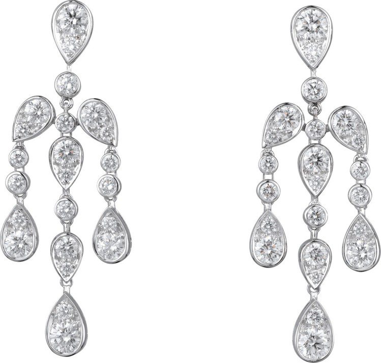 莉莉柯林斯配戴的卡地亞頂級珠寶系列耳環，鉑金鑲嵌鑽石，未定價。圖／卡地亞提供