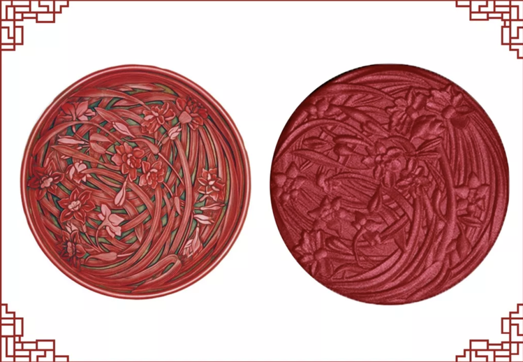玉韻腮紅盤運用古代的精緻漆器製作工法，賦予古代經典藝術品的時代意義。圖／摘自微信