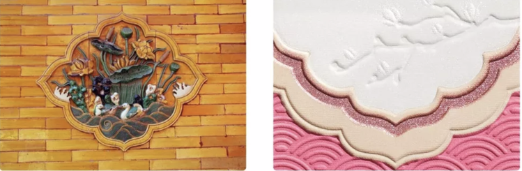 玉蘭望春彩妝盤設計的元素，來自故宮養心殿牆上的「鴛鴦荷花圖」。圖／摘自微信
