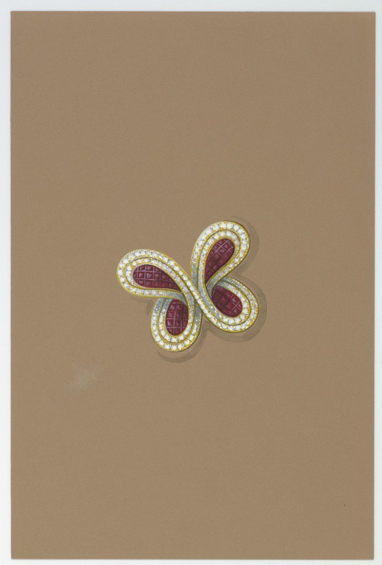 梵克雅寶所典藏約1970年代的蝴蝶胸針繪圖。圖／梵克雅寶提供