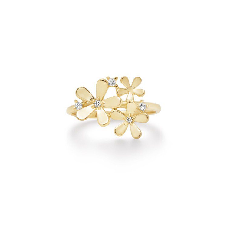AHKAH Fleur Brillant系列戒指，黃K金與鑽石，約28,500元。圖／AHKAH提供