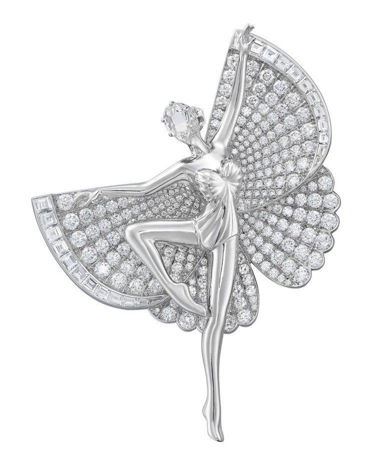 Ballerina 胸針2018年作品，白K金鑲嵌鑽石。圖／梵克雅寶提供