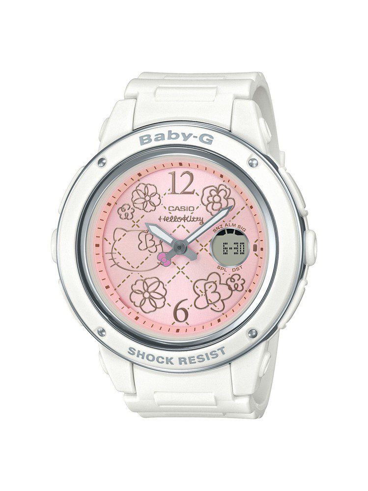 Baby-G  BGA-150KT-7B腕表，白色表殼搭配粉紅色表盤，5,500元。